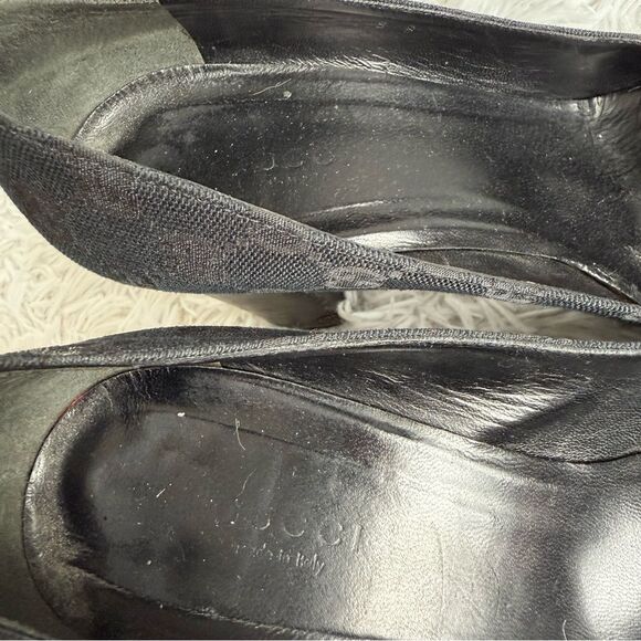 Vintage Y2K Gucci Black GG Web Block Heel Pumps with Gold Horsebit Size 8 - Picture 4 of 12